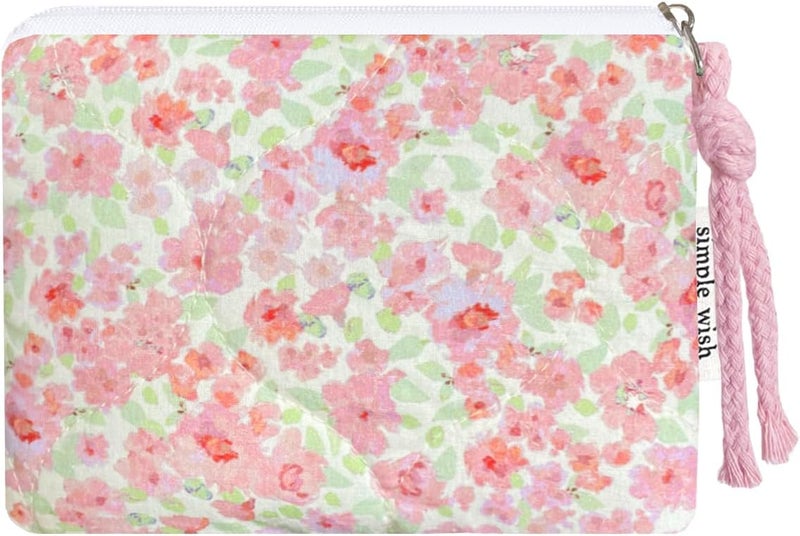 Modacarry Store Cotton Quilted Floral Coin Purse Digital Camera Pouch with Cute Prints Zipper for Women Girls (PINK) - Image 1